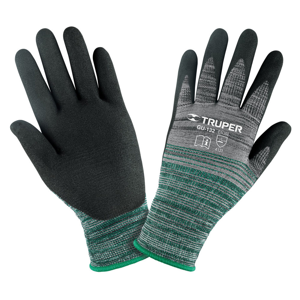 Guantes de nylon recubiertos de nitrilo arenoso, M, TRUPER GU-132