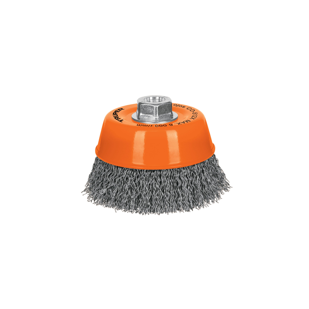 Carda copa 5' alambre ondulado grueso, eje 5/8'-11, TRUPER CO-512X