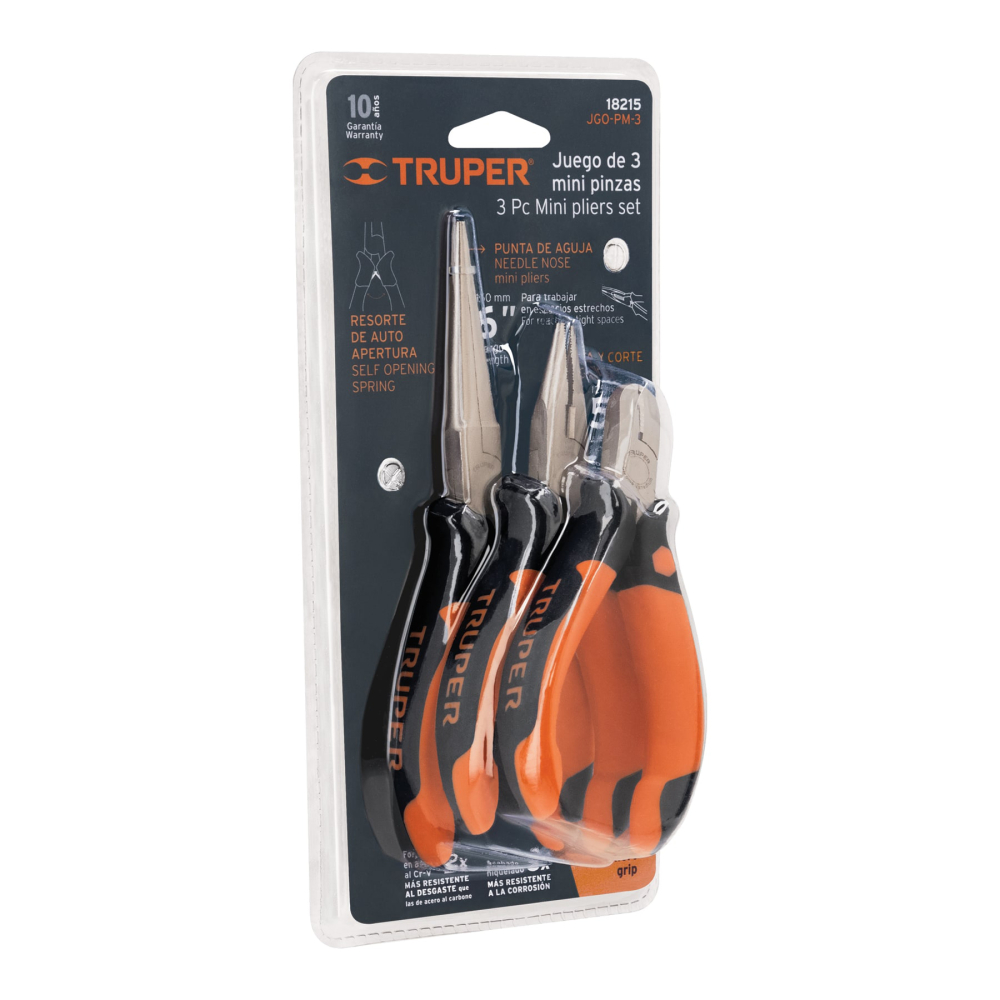 Juego de 3 mini pinzas mango Comfort Grip, TRUPER JGO-PM-3