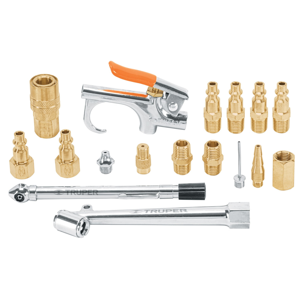 Juego de 17 accesorios neumáticos, cuerda 1/4' NPT, TRUPER JAN-17