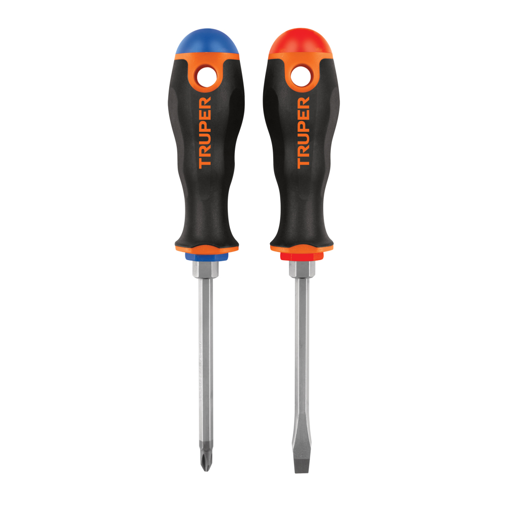 Dúo de desarmadores 1/4' x 4' mango Comfort Grip, TRUPER DUO-1/4X4B