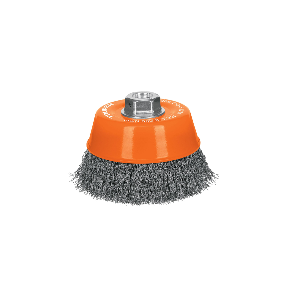 Carda copa 5' alambre ondulado fino, eje M14, Truper CO-512M