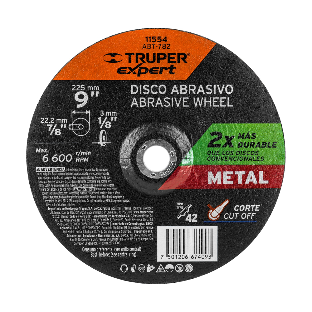 Disco Tipo 42 de 9' x 3.2 mm corte metal, TRUPER EXPERT ABT-782