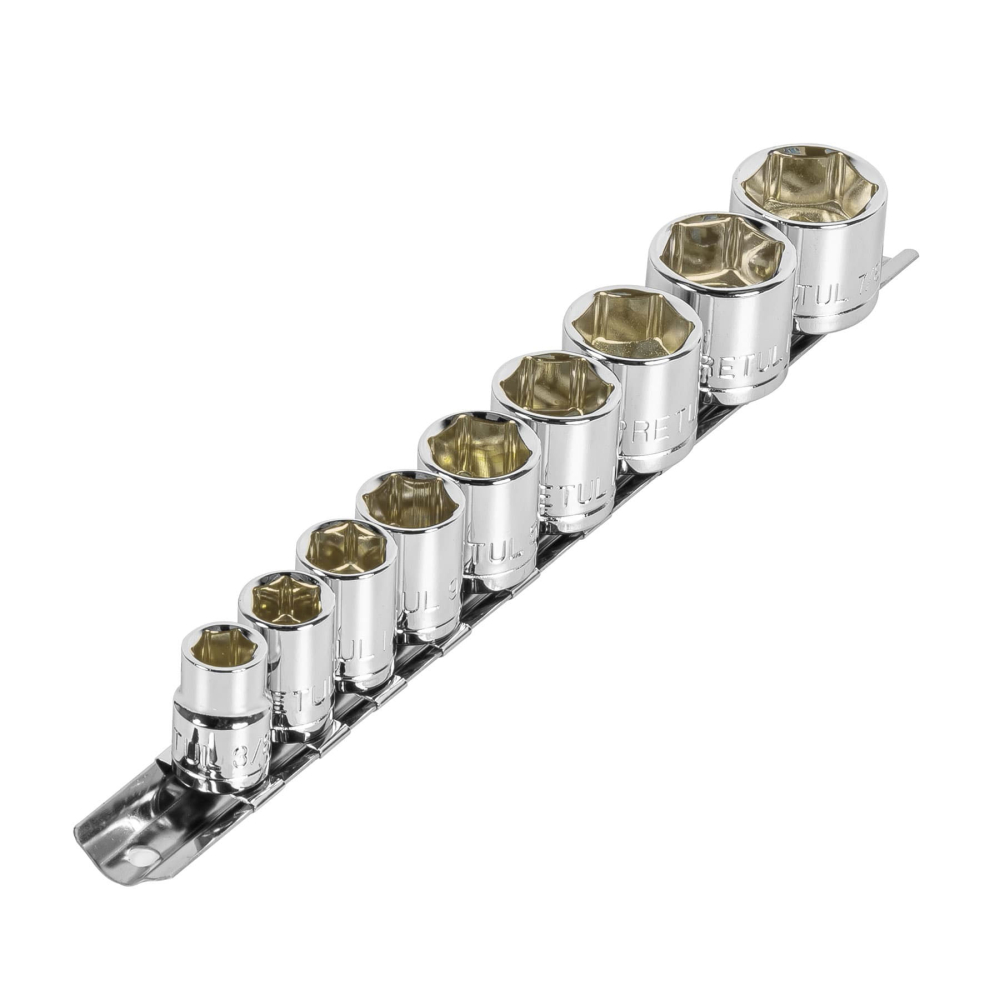 Juego de 9 dados cuadro 3/8' std, PRETUL JD-3/8X10SAE-P