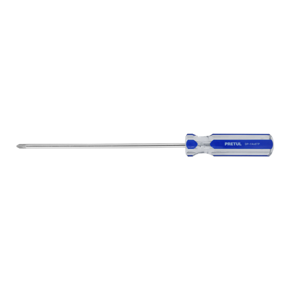 Desarmador de cruz 1/4 x 8' mango de PVC, PRETUL DP-1/4X8TP