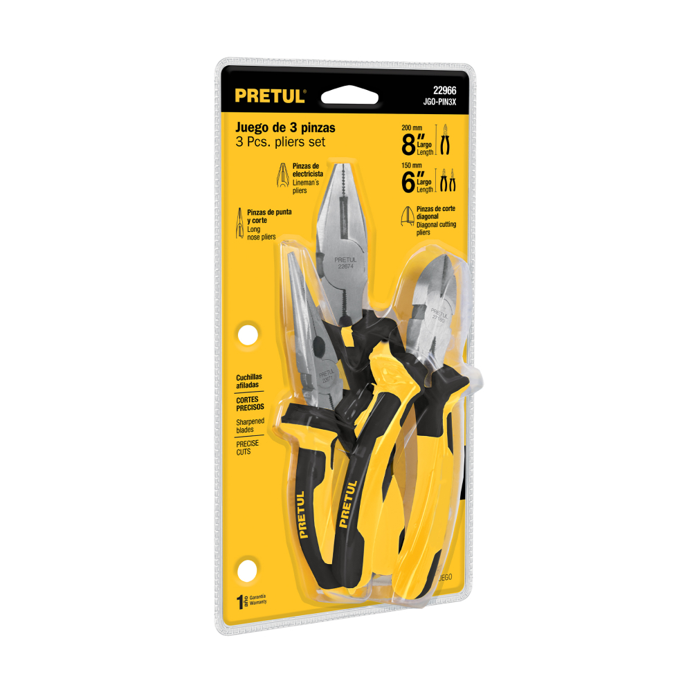 Juego de 3 pinzas 3 mango Comfort Grip, PRETUL JGO-PIN3X