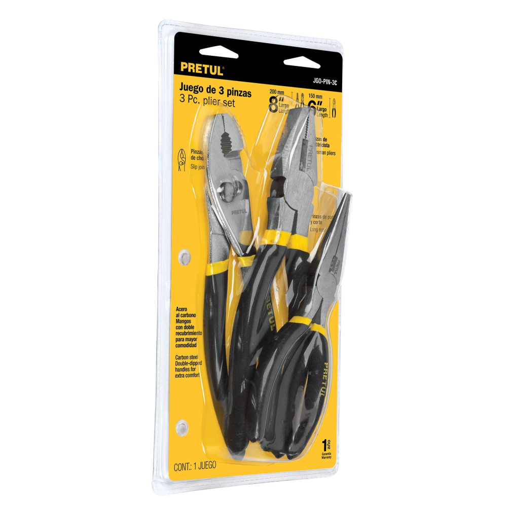 Juego de 3 pinzas, mangos de PVC, PRETUL JGO-PIN-3C