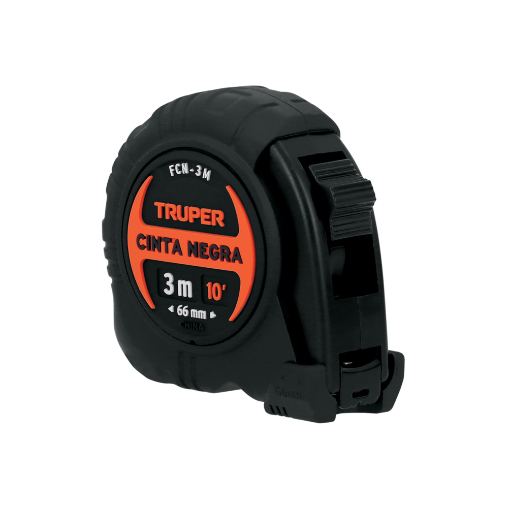 Flexómetro contra impactos 3 m, Cinta Negra 13 mm, TRUPER FCN-3M
