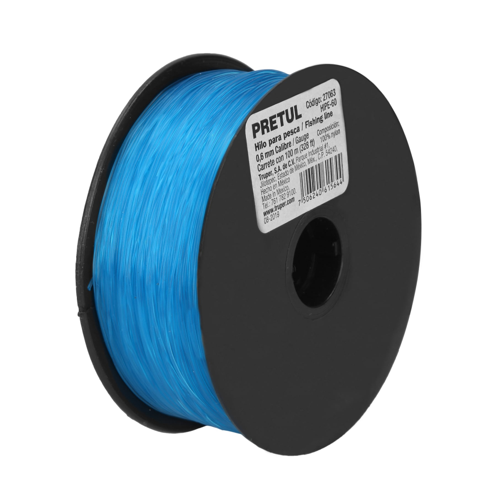 Carrete con 100 m de hilo para pesca azul calibre 0.60 mm HIPE-60