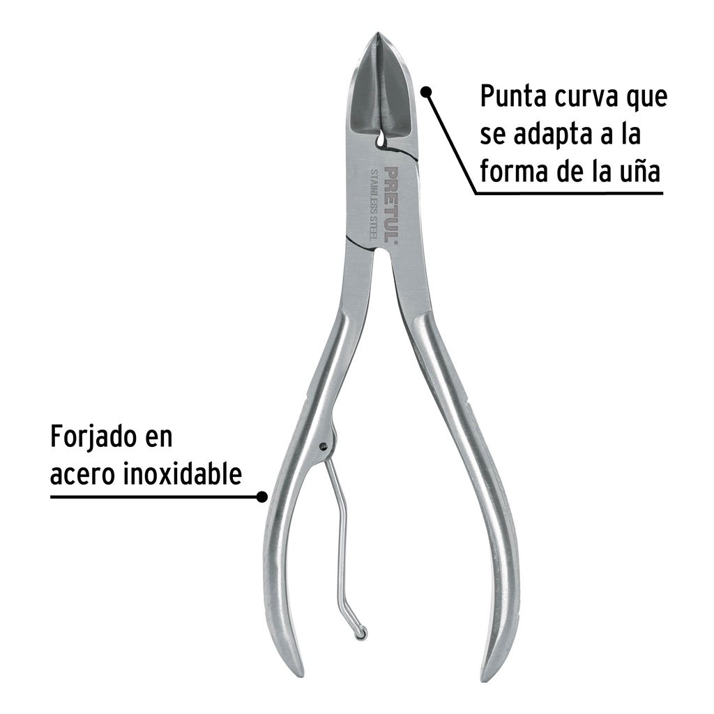 Alicate 5' de acero inoxidable para uñas, Pretul TP-8322-5