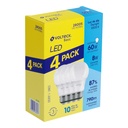 Pack 4 focos LED 8W (60W) A19, 6500K fría, 790 lm, BASIC LED-60FBX4