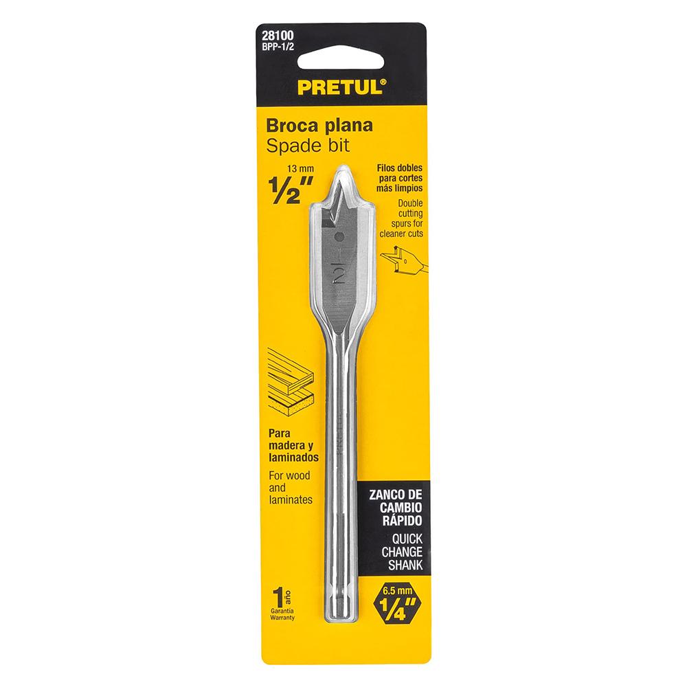 Broca plana de manita 1/2' para madera, Pretul BPP-1/2