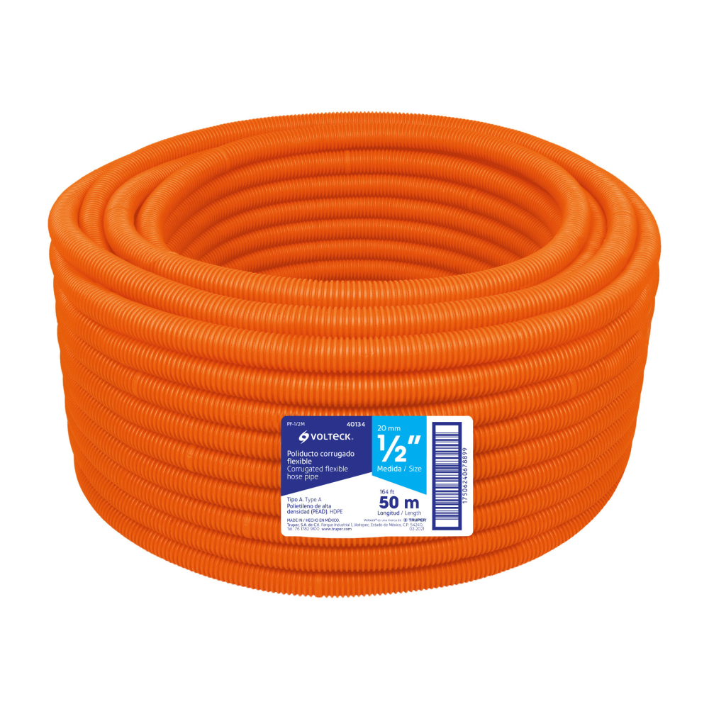 Metro de poliducto 1/2' corrugado flex. s/guía, rollo 50 m PF-1/2M