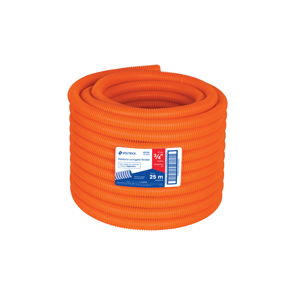 Metro de poliducto 3/4' corrugado flex. s/guía, rollo 25 m PF-3/4M