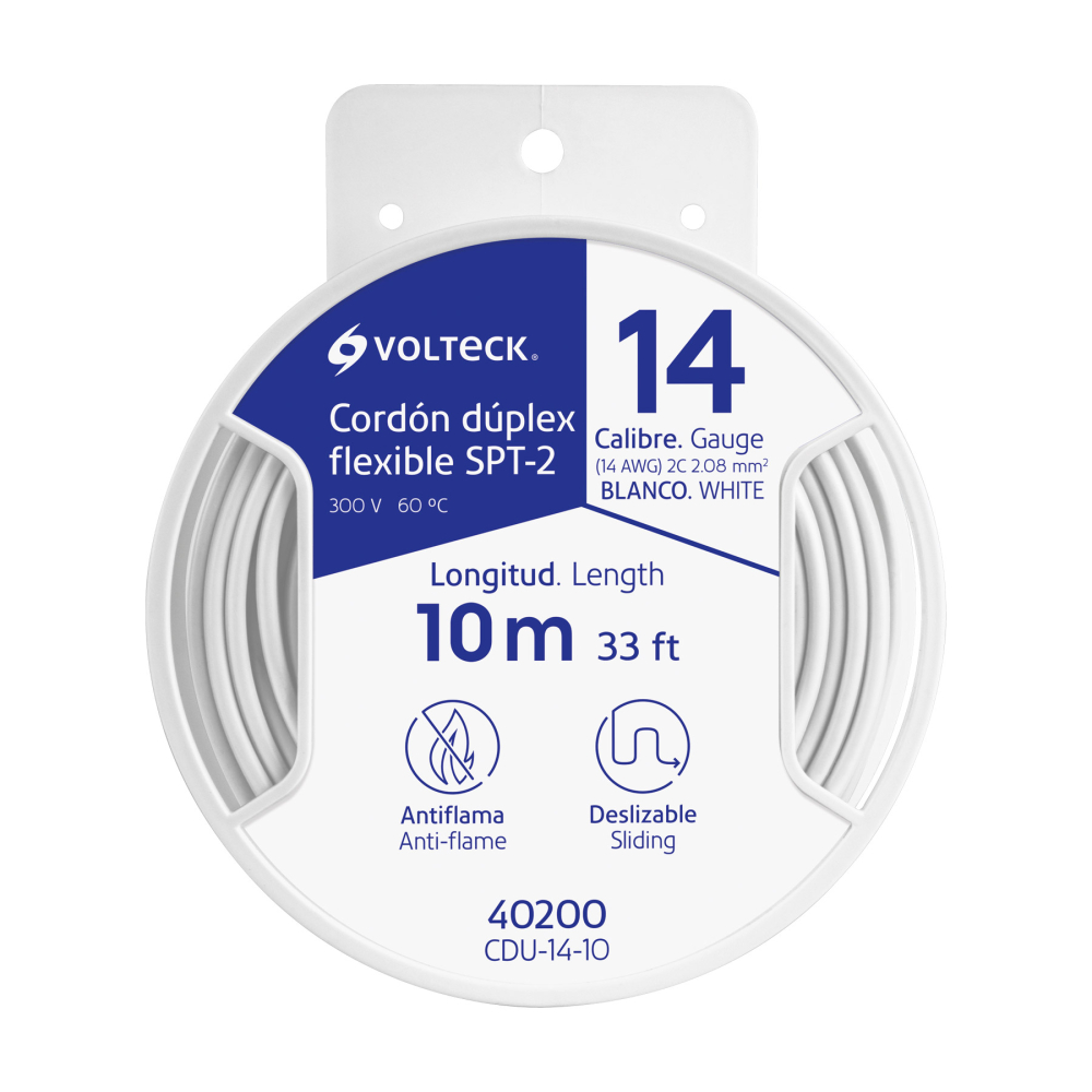 Carrete con 10 m cordón dúplex flexible SPT 14 AWG, VOLTECK CDU-14-10