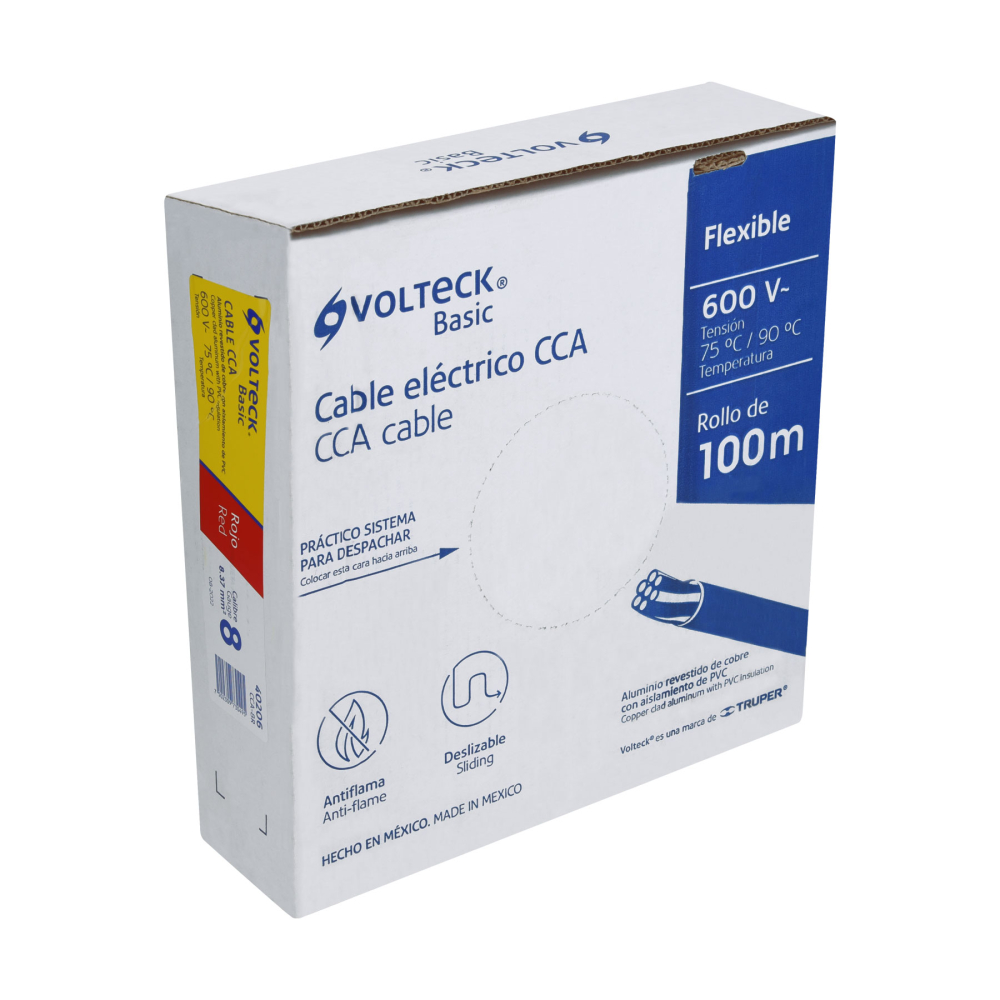 Rollo de 100 metros de cable THW CCA 8 AWG rojo, BASIC CCA-8R