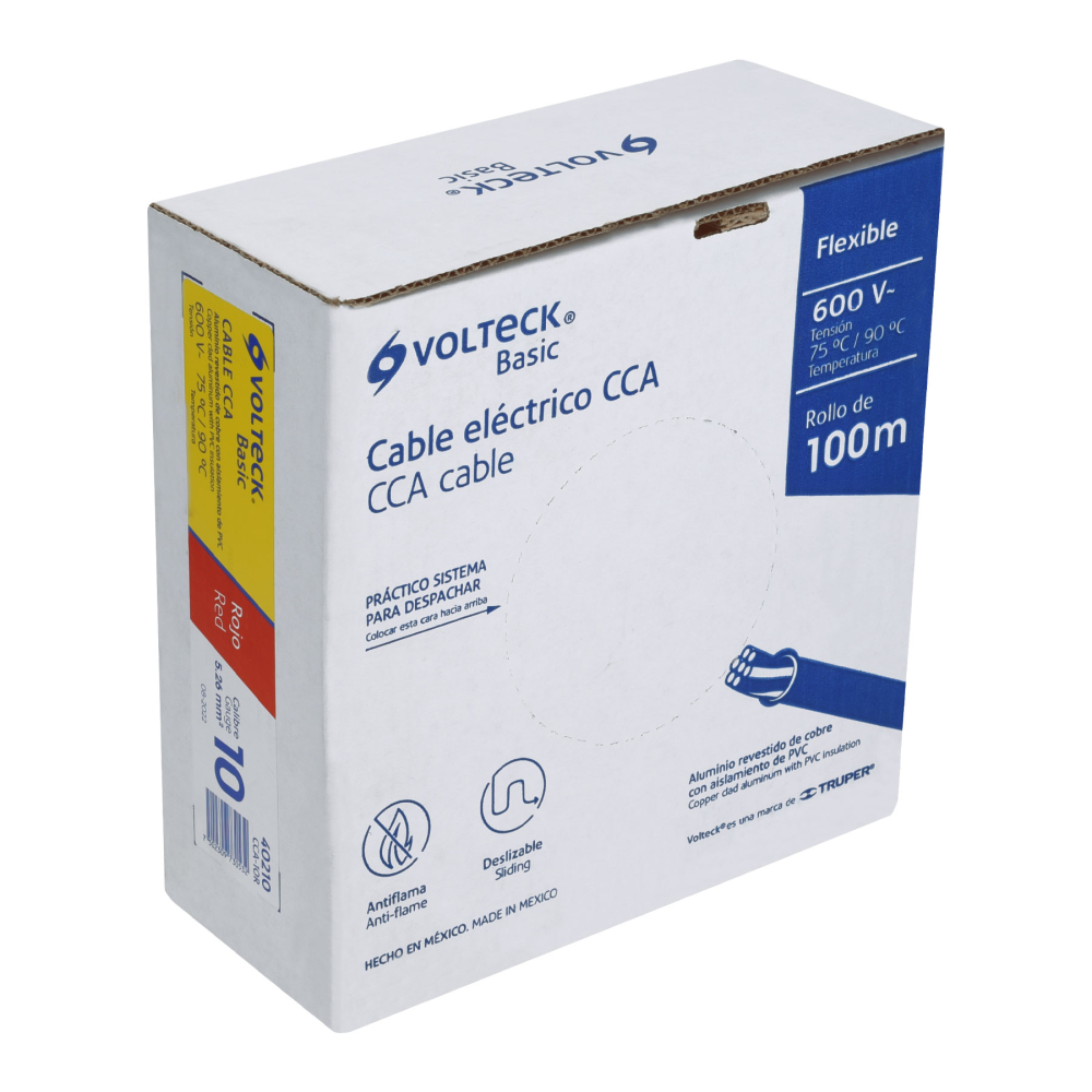 Rollo de 100 metros de cable THW CCA 10 AWG rojo, BASIC CCA-10R
