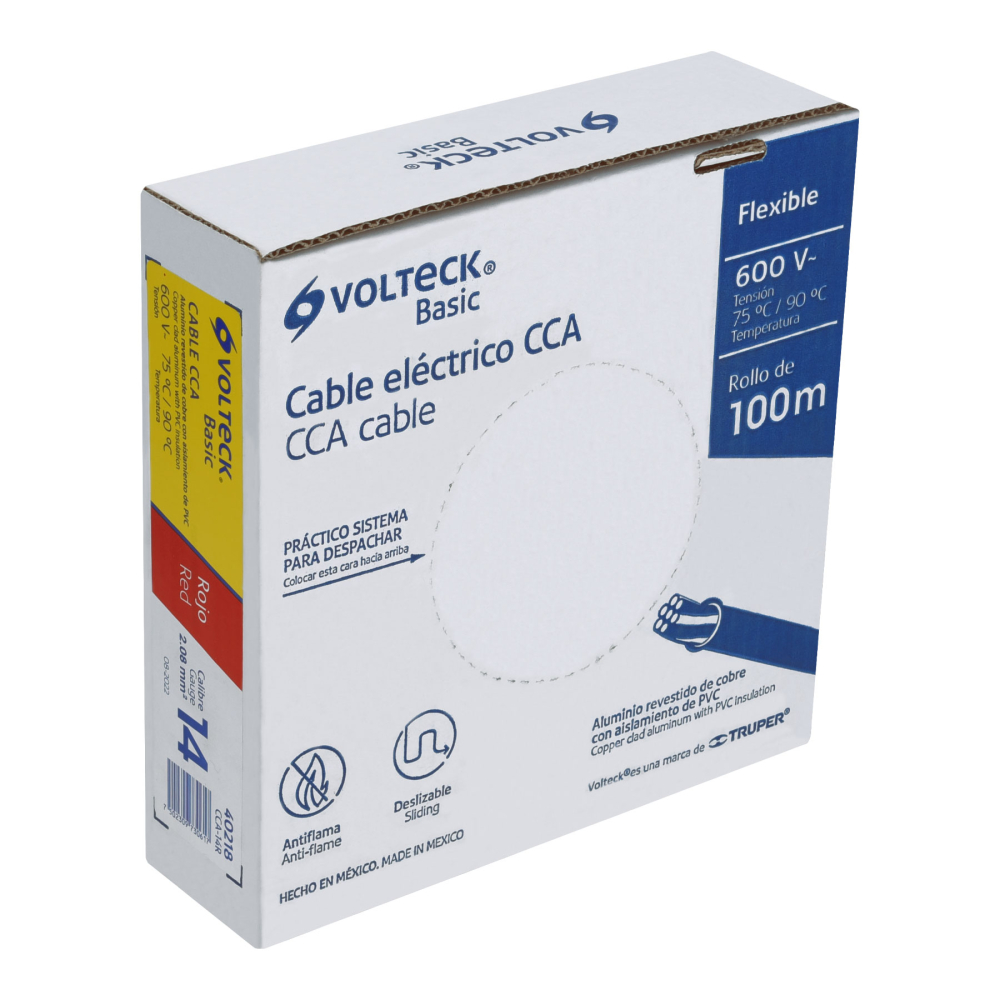 Rollo de 100 metros de cable THW CCA 14 AWG rojo, BASIC CCA-14R