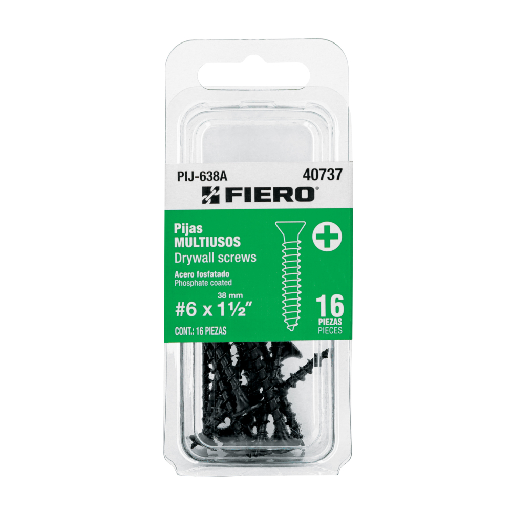 Blíster 16 pijas #6 x 1-1/2'cabeza plana phillips multiusos PIJ-638A