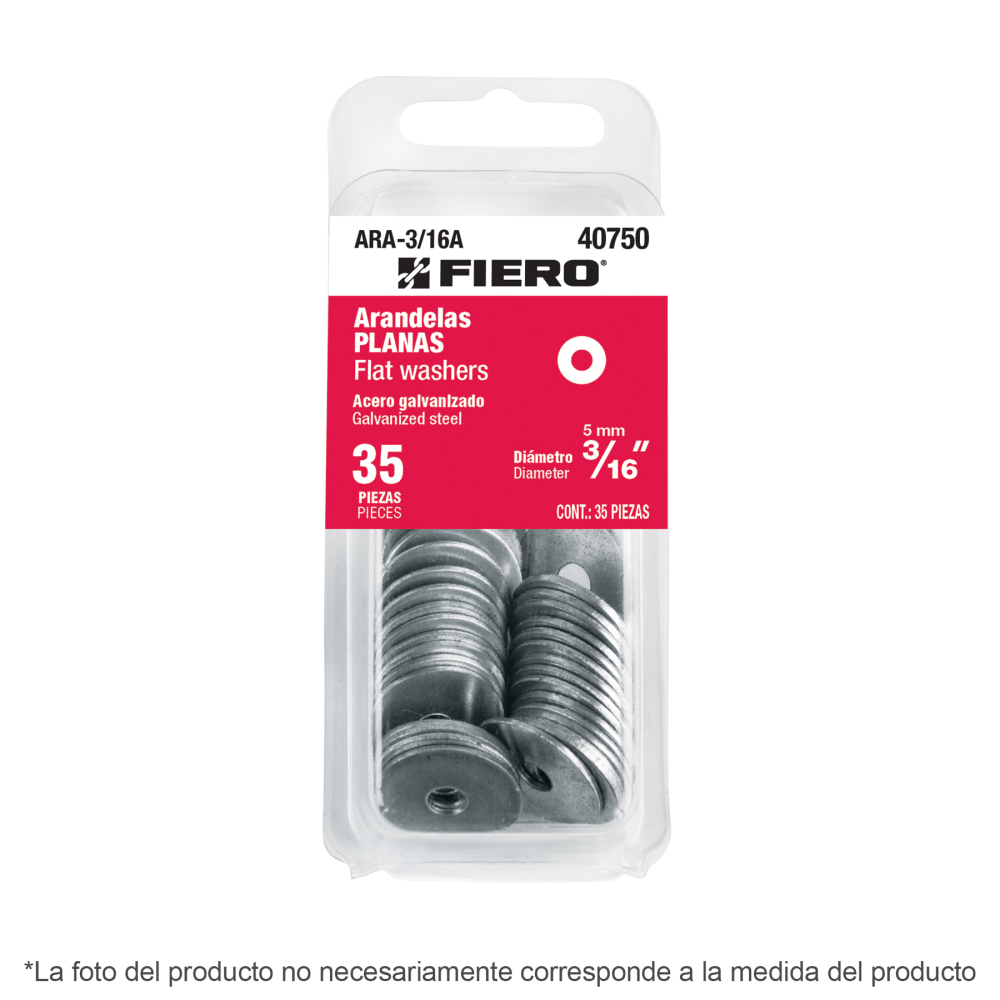 Blíster con 25 arandelas planas de 5/16', FIERO ARA-5/16A