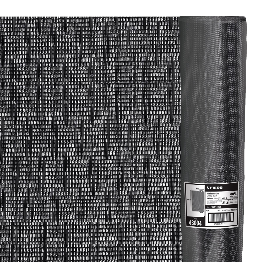 Rollo de malla sombra 80%, monofilamento negro, 1.85m x 25m TOSO-8025