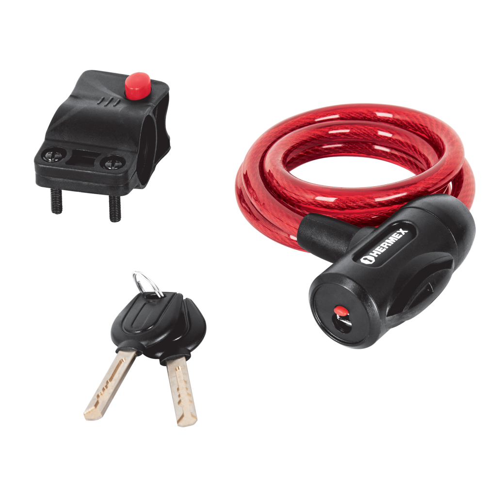 Candado de cable con llave, 10 mm X 1.0 m, HERMEX CB-10