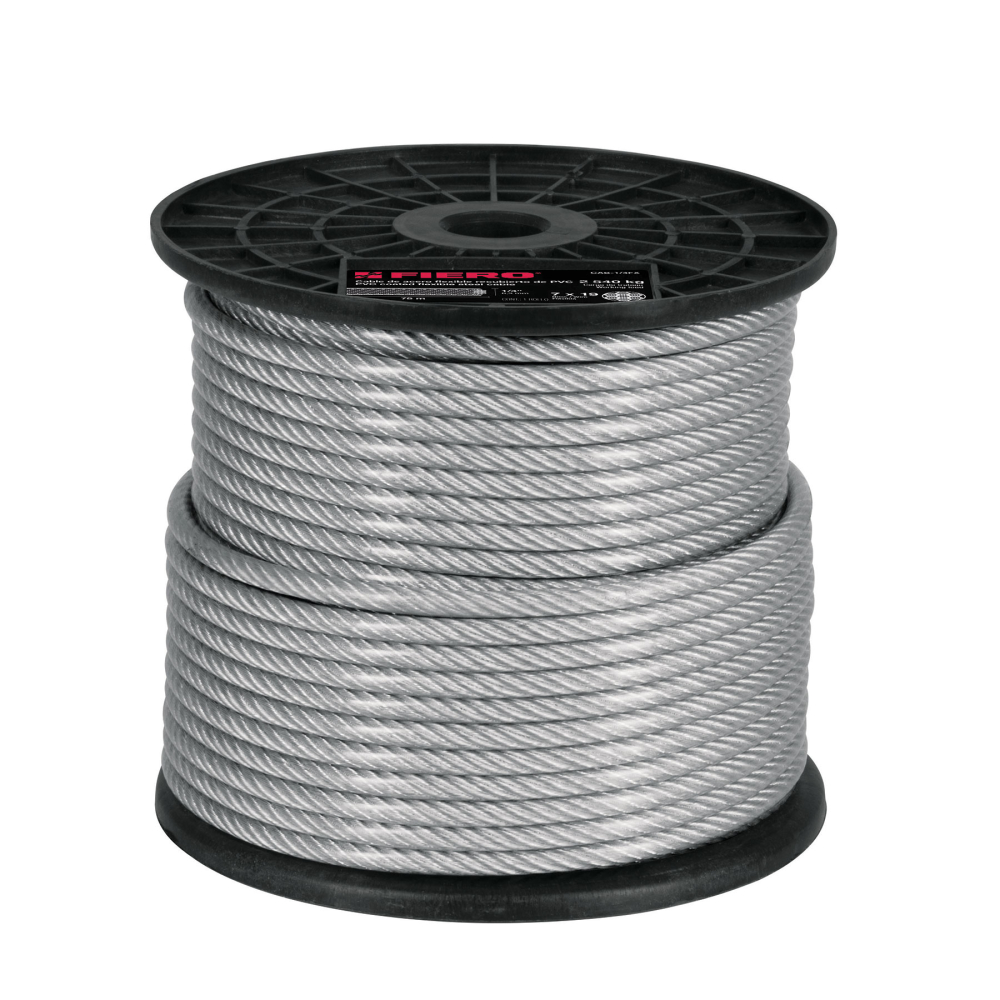 Metro cable flexible 1/4' acero 7x19 recubierto PVC, 75 m CAB-1/4FX