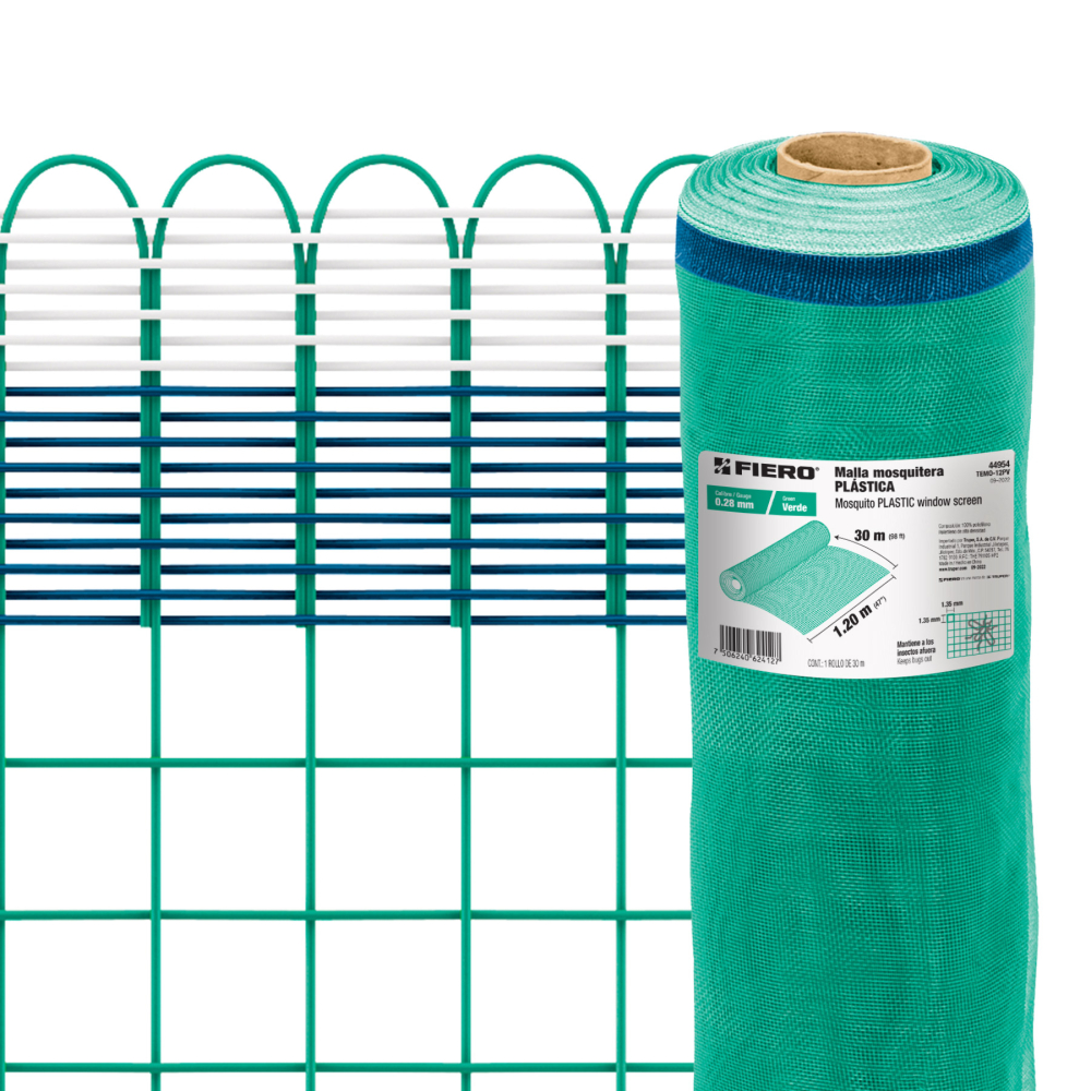 Rollo de 30 m x 1.2 m de malla mosquitera plástica verde TEMO-12PV