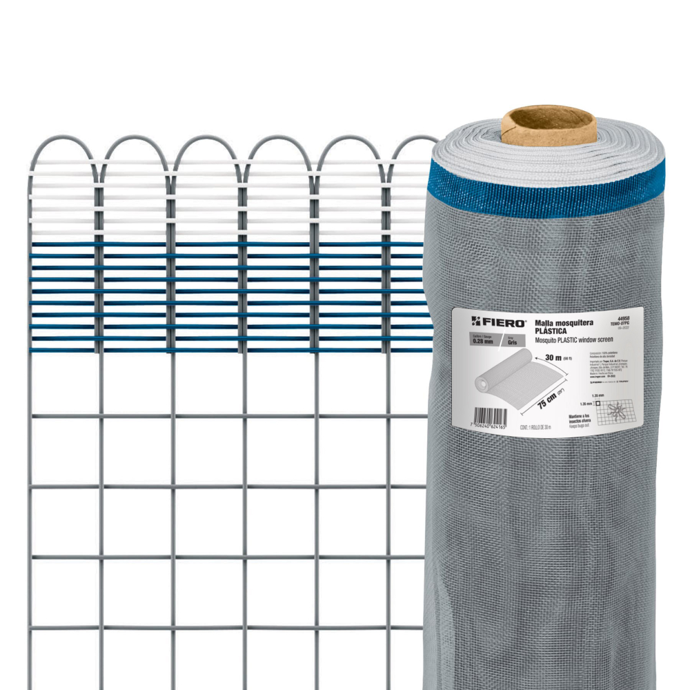 Rollo de 30 m x 0.75 m de malla mosquitera plástica gris TEMO-07PG