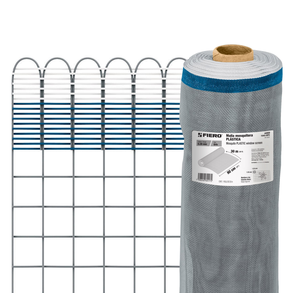 Rollo de 30 m x 0.9 m de malla mosquitera plástica gris TEMO-09PG