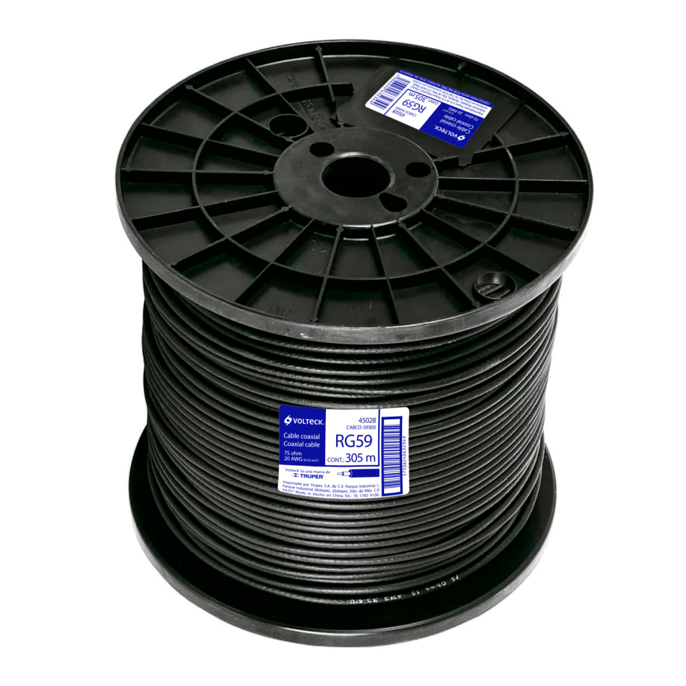 Metro de cable coaxial RG59 en carrete de 305 m, VOLTECK CABCO-59300