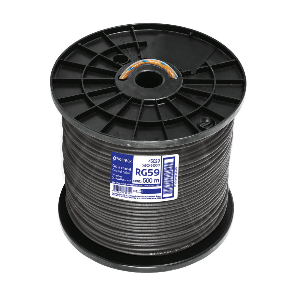 Metro de cable coaxial RG59 en carrete de 500 m, VOLTECK CABCO-59500