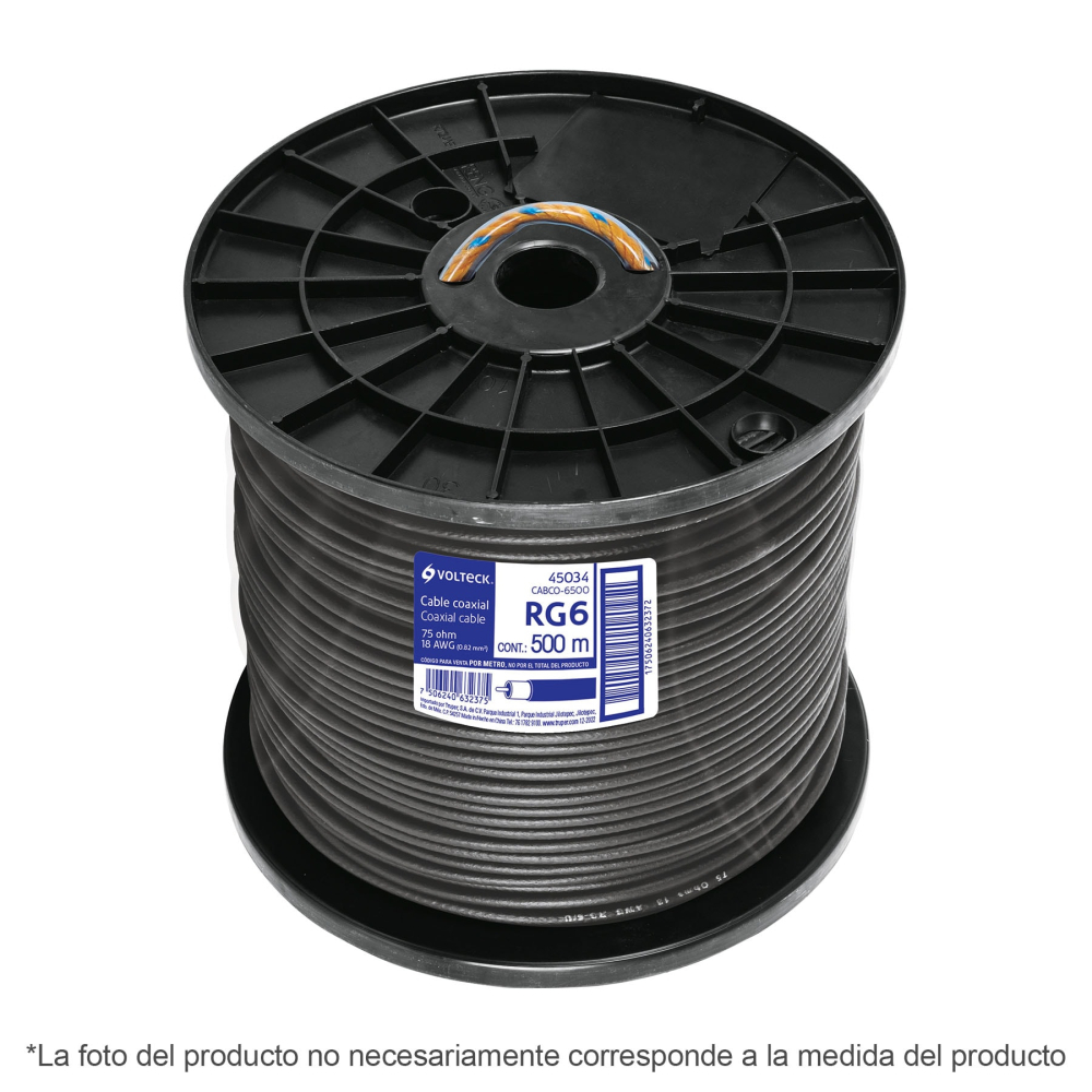 Metro de cable coaxial RG6 en carrete de 305 m, VOLTECK CABCO-6300
