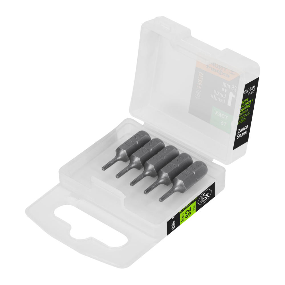 Estuche con 5 puntas torx T6 largo 1', TRUPER EXPERT PUDE-5106