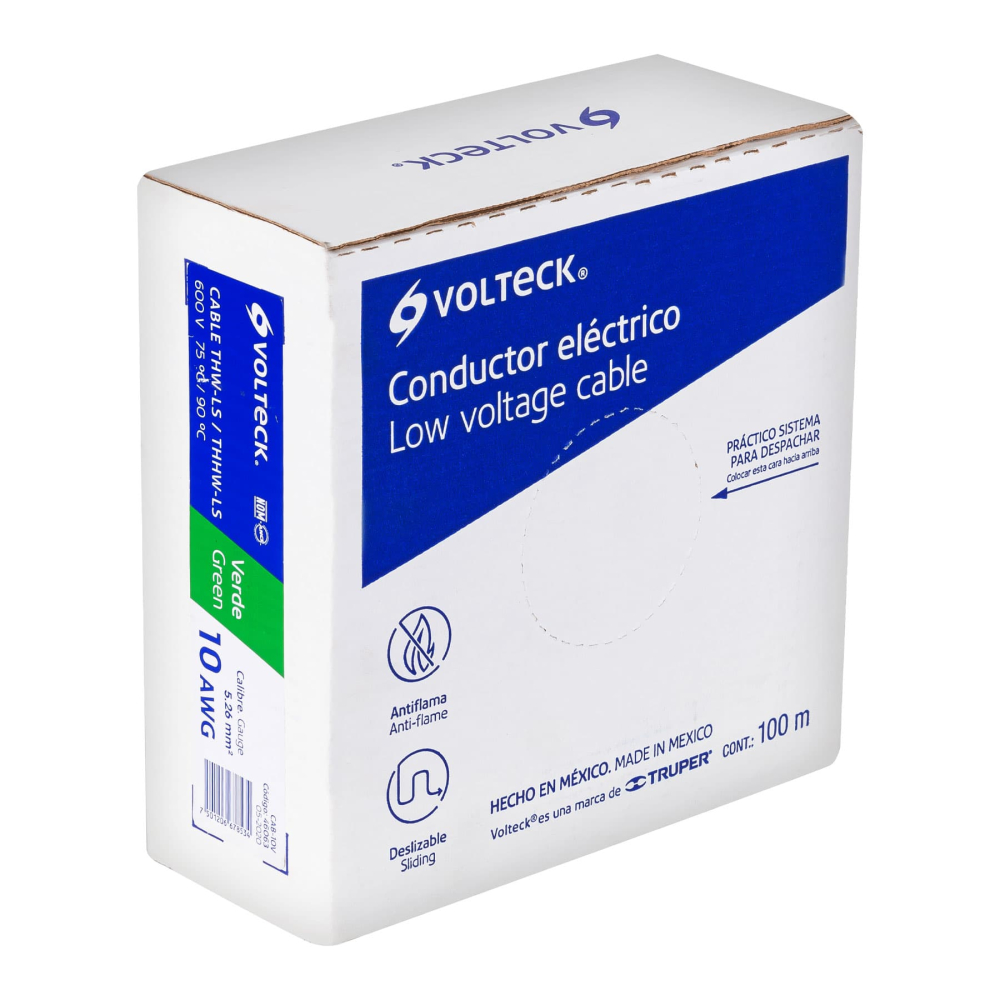 Rollo de 100 m de cable THHW-LS 10 AWG verde, VOLTECK CAB-10V