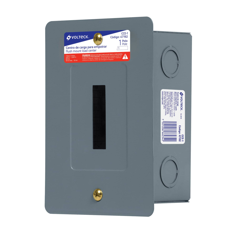 Centro de carga metálico 1 polo 50A de empotrar, VOLTECK CCE-1