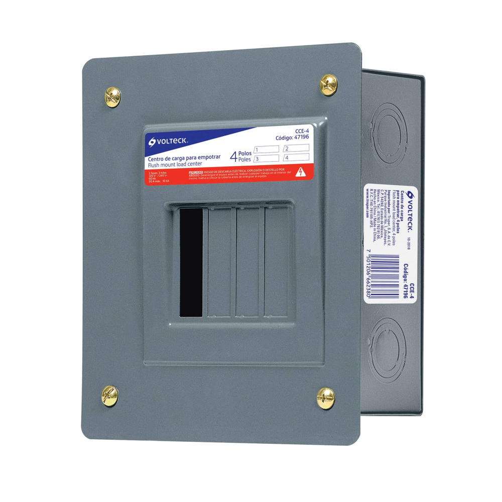 Centro de carga metálico 4 polos 50A de empotrar, VOLTECK CCE-4