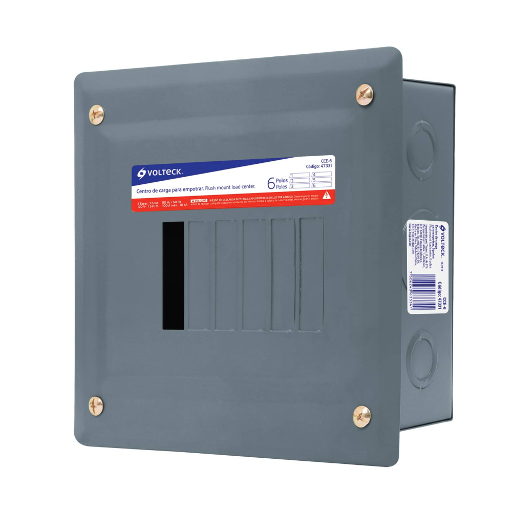 Centro de carga metálico 6 polos 100A de empotrar, VOLTECK CCE-6