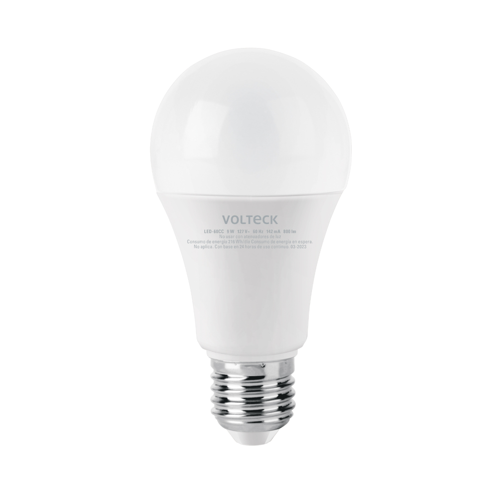 Foco LED 9W (60W) A19, 3000K blanca cálida, 800 lm, caja LED-60CC