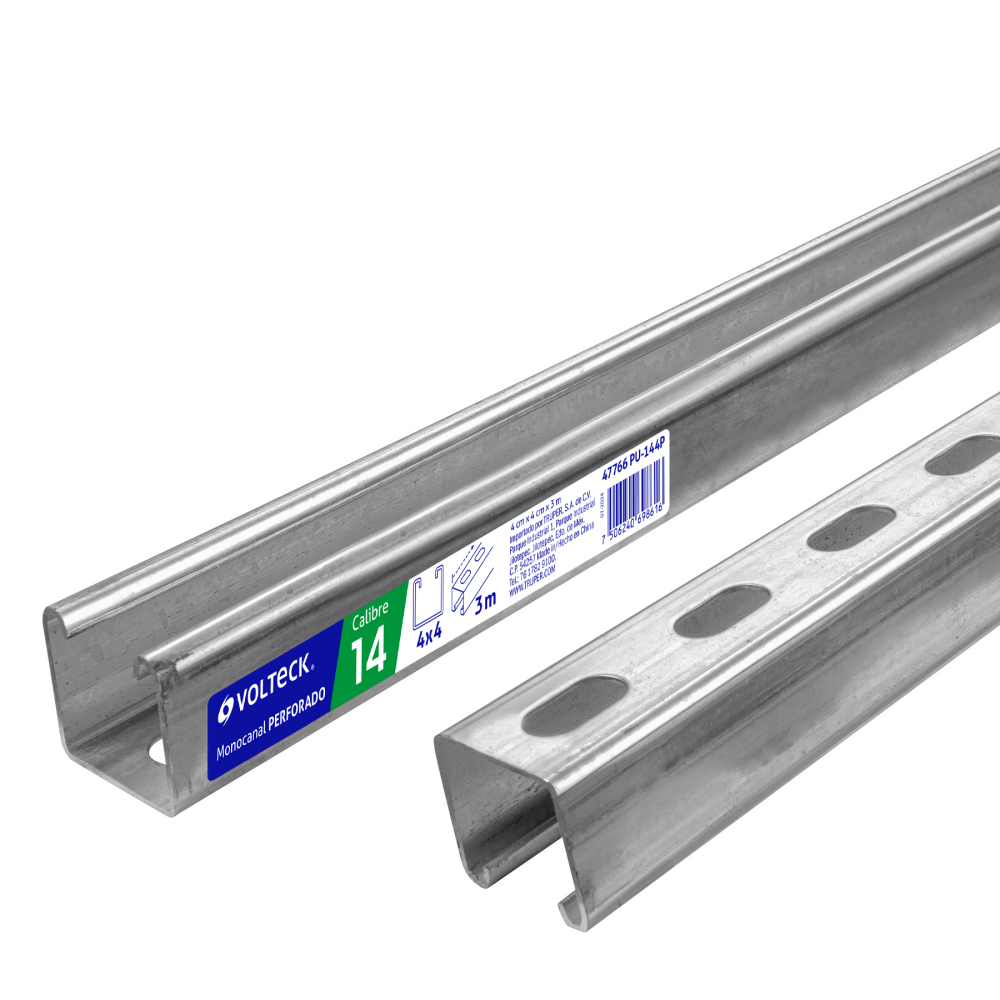 Perfil monocanal perforado de 3 m, 4 x 4 cm cal. 14, VOLTECK PU-144P