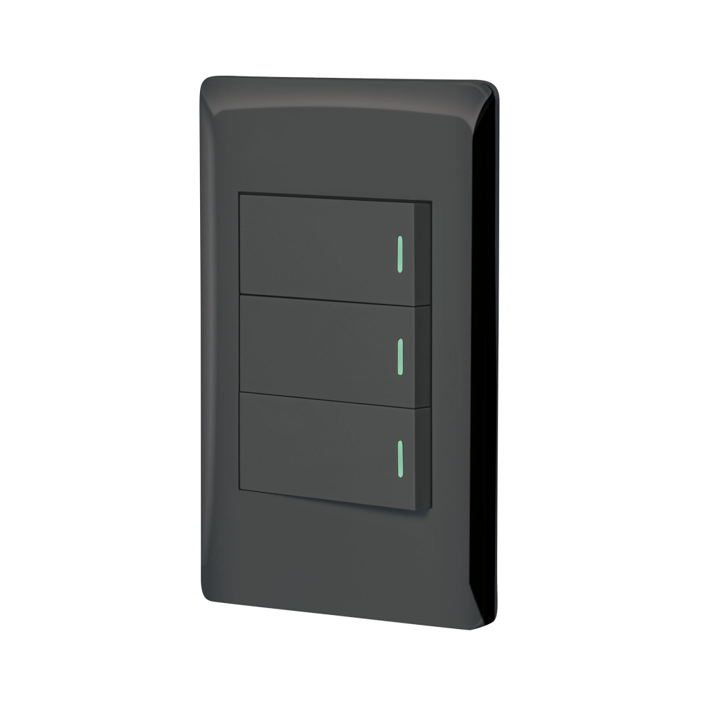 Placa armada negra 2 interruptores 1 de 3 vías 1 mód, Lisboa PA-APTR-ELN