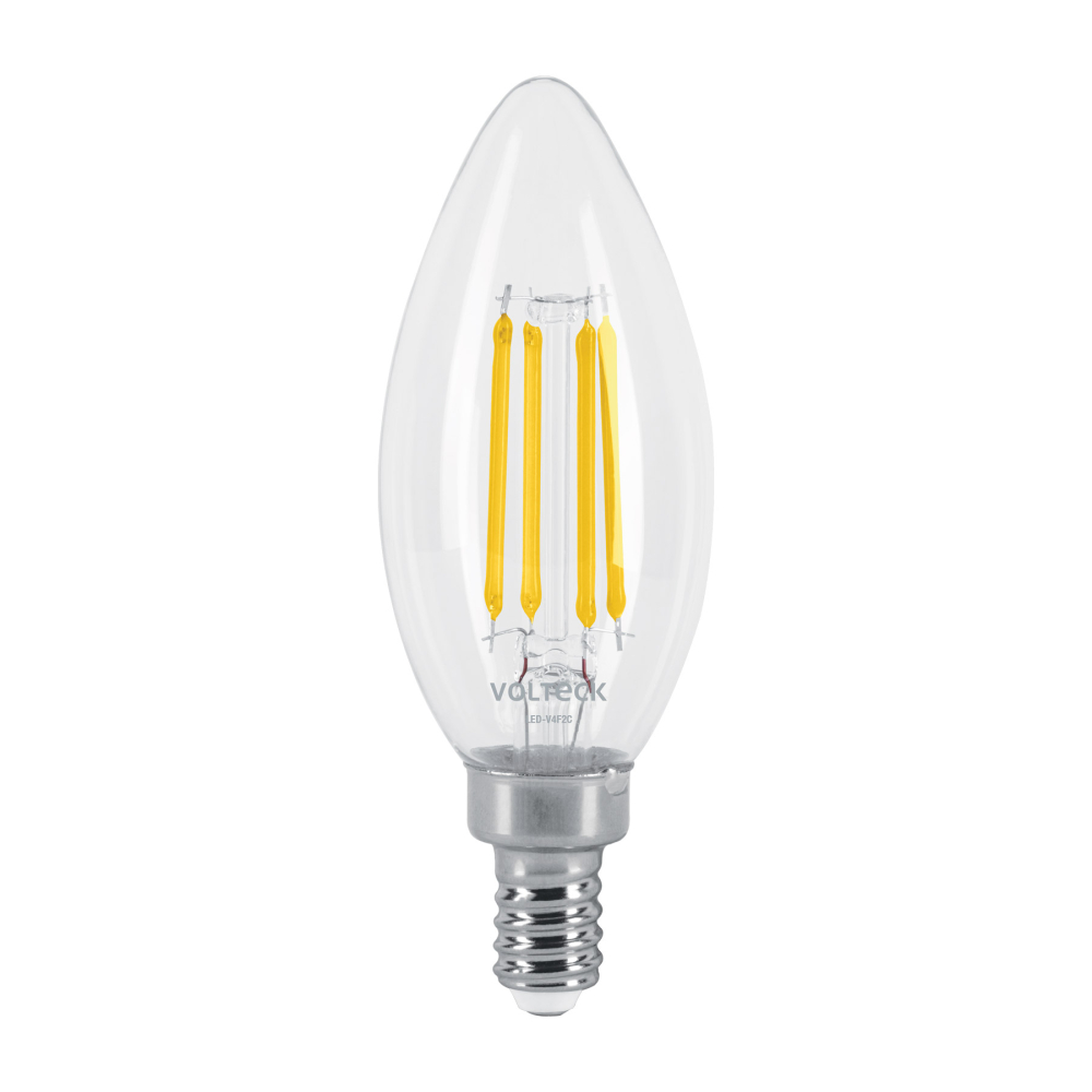 Foco LED filamento 4 W, vela, 2700K luz ambar, E12, VOLTECK LED-V4F2C