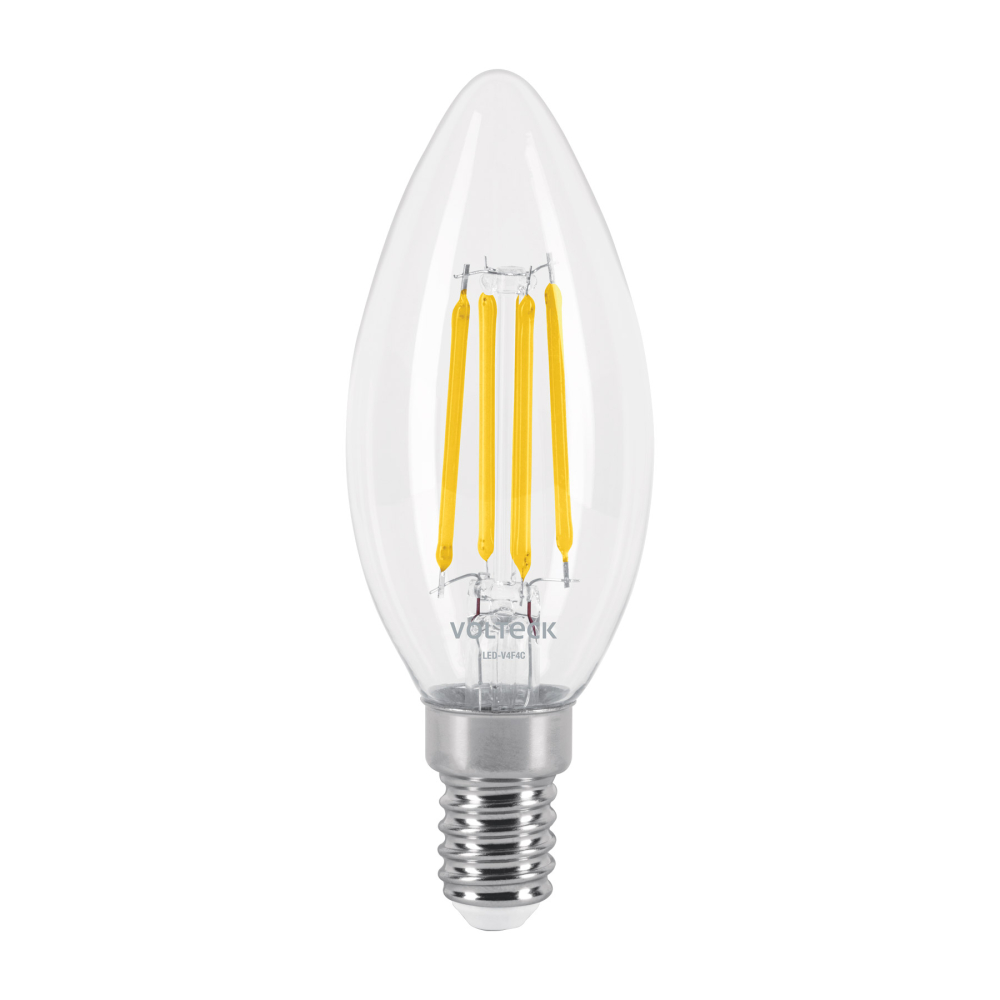 Foco LED filamento 4 W, vela, 2700K luz ambar, E14, VOLTECK LED-V4F4C
