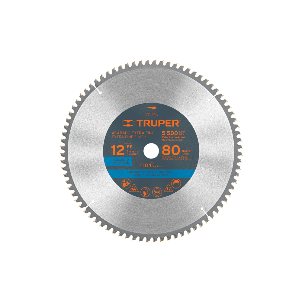 Disco sierra 12' para aluminio, 80 dientes centro 1', TRUPER ST-1280A