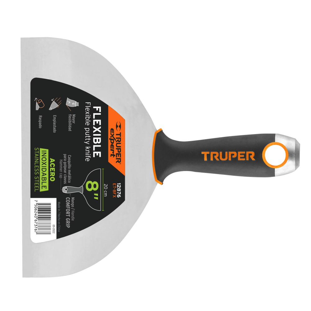 Espátula flexible 8' acero inoxidable, Comfort Grip, EXPERT ET-8FX