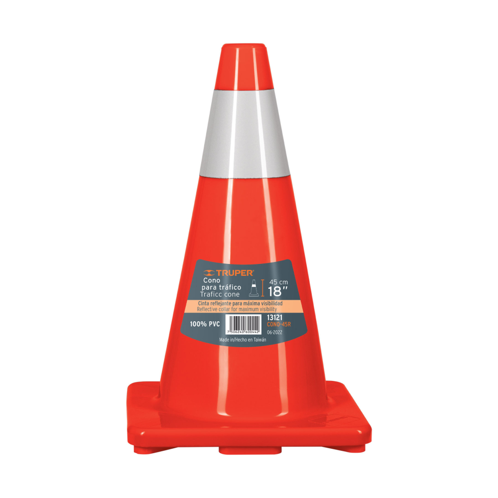 Cono de precaución de 45 cm de PVC con reflejante, TRUPER CONO-45R