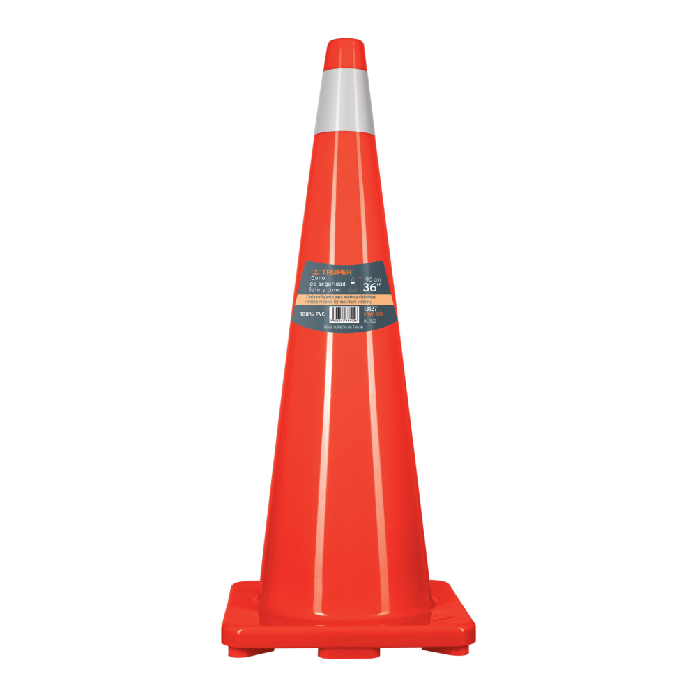 Cono de precaución de 90 cm de PVC con reflejante, TRUPER CONO-90R