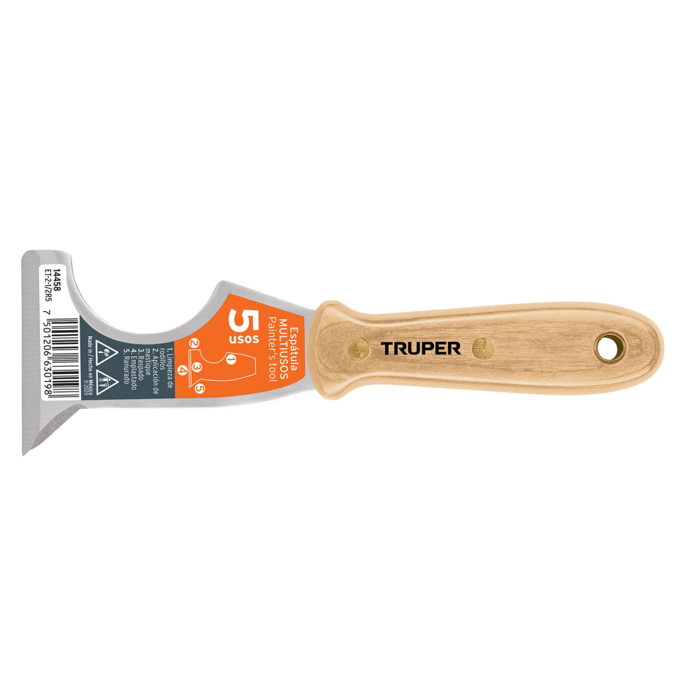 Espátula 2-1/2' de 5 usos con mango de madera, TRUPER ET-2-1/2R5