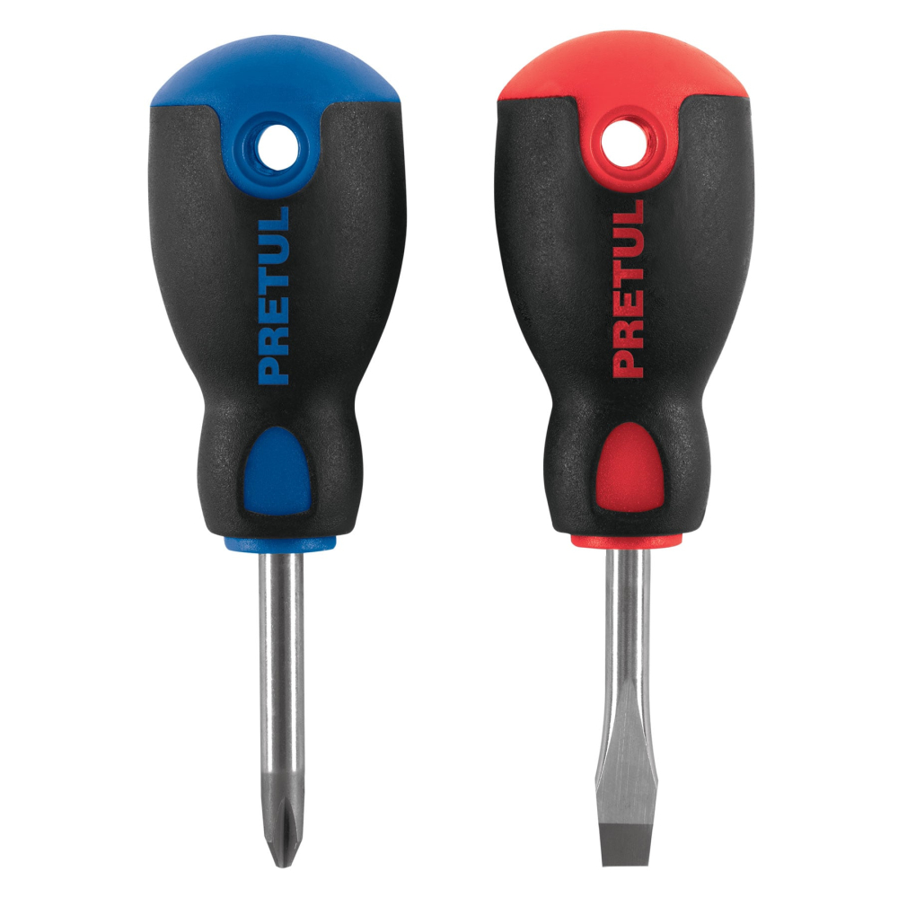 Dúo de desarmadores 1/4' x 1-1/2' mango Comfort Grip, PRETUL JDT-2BP