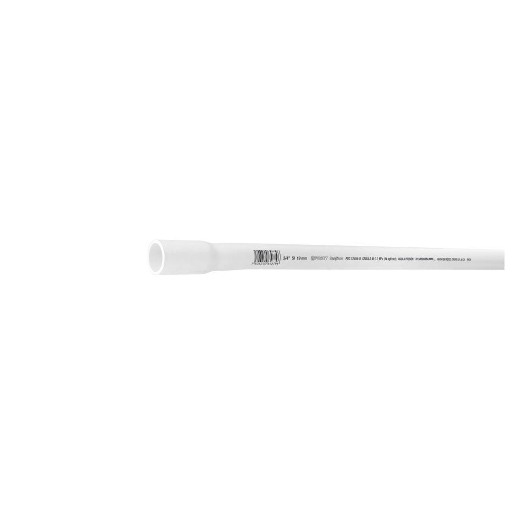Tubo de 3/4' PVC hidráulico cédula 40, 3m, 1kg, FOSET PVC-002